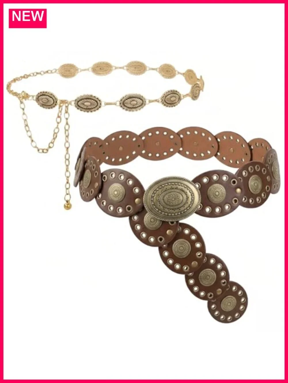 2 Pcs Boho Belt Set - Faux Leather Belt & Waist Chain for Women